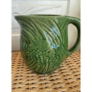 Vintage 1930s McCoy Green Water Pitcher Angel Fish Farmhouse Rustic Primitive
